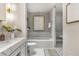 Modern bathroom with vanity, soaking tub, glass shower, and contemporary decor at 1820 Peachtree Nw St # 804, Atlanta, GA 30309