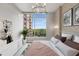Bright bedroom with large window, city views, and contemporary furnishings and decor at 1820 Peachtree Nw St # 804, Atlanta, GA 30309
