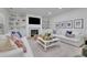 Bright living room with fireplace, TV, built in shelving, and lots of natural light at 280 Woods Creek Drive, Suwanee, GA 30024