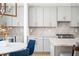Modern kitchen with marble backsplash, gray cabinets, stainless steel appliances, and island seating at 1762 Beckham Ne Pl, Atlanta, GA 30324