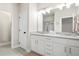 Bright bathroom featuring double sinks, granite countertop and white cabinets at 2326 Britt St, Grayson, GA 30017
