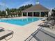 Community pool featuring a light blue water, pool furniture, and a pool house under a clear blue sky at 3735 Westhaven Dr, Cumming, GA 30040