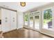 Kitchen area with white cabinets and views out to the backyard at 2055 Beacon Hill Way, Alpharetta, GA 30005