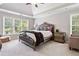 Spacious main bedroom suite features a trey ceiling, large windows, and an upholstered bed frame at 992 Marbury Sw Ct, Marietta, GA 30064