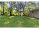 The backyard features a lush lawn, mature trees, and plenty of space to relax or entertain at 4230 Cheryl Ann Ct, Stone Mountain, GA 30083
