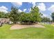 Community park area with lush lawn, mature shade trees, and walking paths; tennis court in background at 104 Powell Cv, Decatur, GA 30030
