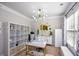 Stylish home office features a contemporary light fixture and minimalist design at 325 Paces Dr, Lithia Springs, GA 30122