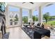 Bright and airy living room with a modern fireplace, stylish furniture, and large windows offering scenic views at 100 5Th St, Fayetteville, GA 30214