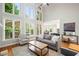 Bright living room with hardwood floors, large windows, and an open view of the backyard at 1335 Joy Ct, Suwanee, GA 30024