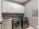 Convenient laundry room with a sink, washer, dryer, and cabinetry for storage at 2291 Falmouth Se Ct # 23, Smyrna, GA 30080