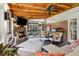Cozy sunroom with stone fireplace, brick accent wall, and comfortable seating creates a relaxing atmosphere at 1835 Redbourne Dr, Atlanta, GA 30350