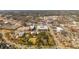Wide aerial view of a town featuring buildings, roads, and a green central park area at 385 Rowes Cir, Alpharetta, GA 30009