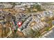Aerial view of real estate highlighting location with a map pin at 385 Rowes Cir, Alpharetta, GA 30009