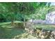 Landscaped backyard featuring retaining walls and mature trees at 1279 Skyhaven Se Rd, Atlanta, GA 30316
