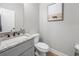 Modern powder room featuring granite counters, sleek fixtures, and fresh decor at 7532 Milford Pl, Douglasville, GA 30135