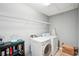 Functional laundry room with washer, dryer, shelving, and plenty of storage space at 233 Hampton Station Blvd, Canton, GA 30115
