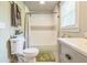 Bathroom featuring a shower, toilet, granite vanity, and updated plumbing fixtures at 1035 Cornish Mountain Church Rd, Oxford, GA 30054