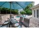 Backyard patio area with dining set and manicured landscaping near pool and home at 1850 Kirkmont Nw Dr, Marietta, GA 30064
