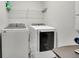 Functional laundry room with modern washer and dryer and storage shelf at 1969 Lanier Harbor Pt, Buford, GA 30518