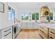 Bright kitchen with an undermount sink, butcher block counters, custom cabinets, and hardwood flooring at 5315 Hendrix Rd, Cumming, GA 30040