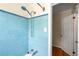 Bathroom with blue tiles and updated fixtures at 1120 Briarcliff Ne Rd # 5, Atlanta, GA 30306