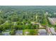 This aerial image displays the home's location near a commercial area and surrounded by lush trees at 2199 Clairmont Cir, Snellville, GA 30078