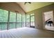 Large screened-in porch with views of the treed backyard at 8040 Banks Mill Rd, Douglasville, GA 30135