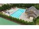 Community pool area with a large swimming pool, lounge chairs, umbrellas, and well-kept landscaping at 1895 Henley Way, Alpharetta, GA 30009