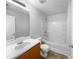 Clean bathroom featuring a tub-shower combination, single sink vanity, and neutral tones at 3217 Fairington Dr, Lithonia, GA 30038