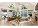 Bright living room with large windows, stone fireplace, hardwood floors, and comfortable seating at 625 Wynfield Ct, Roswell, GA 30076