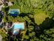Overhead view of the community pool, tennis courts, playground, and gathering spaces, surrounded by lush trees at 141 Olde Heritage Way, Woodstock, GA 30188