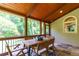 Relaxing screened-in porch with dining table and wooded views at 141 Olde Heritage Way, Woodstock, GA 30188
