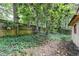 Fenced backyard features lush greenery and mature trees, offering a private outdoor space at 8805 Lake Dr, Snellville, GA 30039