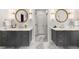 Modern bathroom with dual vanities, marble countertops, and stylish light fixtures at 2297 Nesbitt Ne Dr, Brookhaven, GA 30319