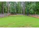 Secluded backyard featuring a lush lawn, mature trees, and a wooden privacy fence at 4271 Brighton Nw Way, Kennesaw, GA 30144