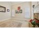Neutral living room featuring a stone fireplace and lots of natural light at 3099 Hidden Falls Dr, Buford, GA 30519
