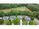 An aerial view shows houses nestled among mature trees near a lake offering a serene and private setting at 1775 Porterton Way, Cumming, GA 30041