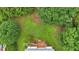 Aerial view of a home surrounded by mature trees, showcasing its private location at 33 Moriah Ne Way, Rydal, GA 30171