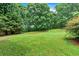 Expansive backyard features lush greenery, a wooden deck with stairs, and mature trees at 33 Moriah Ne Way, Rydal, GA 30171