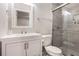Modern bathroom boasts updated vanity, tile shower, and glass door adding a touch of elegance at 86 Stratford Nw Dr, Atlanta, GA 30311