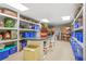 Well-organized storage room with ample shelving for seasonal decor and storage bins, plus an island at 1500 Historic Vw, Stone Mountain, GA 30087