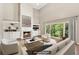 Virtually staged living room featuring a fireplace and vaulted ceiling at 4685 Braselton Hwy, Hoschton, GA 30548