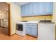 Functional laundry room with blue cabinets and modern appliances at 1488 White Columns Blvd, Canton, GA 30115