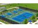 Aerial view of pickleball courts with landscaping, benches and shade pavilion at 782 Brooke View Drive, Canton, GA 30115
