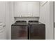 Laundry room with front load Samsung washer and dryer and white wall cabinets at 2873 Overlook Ne Way, Atlanta, GA 30324
