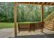 Cozy covered patio with a wooden swing, perfect for enjoying the backyard view at 1041 Flat Rock Rd, Covington, GA 30014