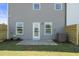 Backyard featuring a small concrete patio, privacy fencing, and the rear of the home at 22 Jacobs Farm Ln # 11, Lawrenceville, GA 30045