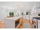 Kitchen with white cabinets, stainless appliances, a large island with seating, and wood flooring at 3222 Edgemont Way, Decatur, GA 30032