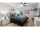 Well-lit bedroom featuring a comfortable bed, ceiling fan, and decor at 4365 Sunflower Cir, Cumming, GA 30040