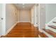 Hallway with hardwood floors and white trim at 2850 Seagrave Way, Marietta, GA 30066
